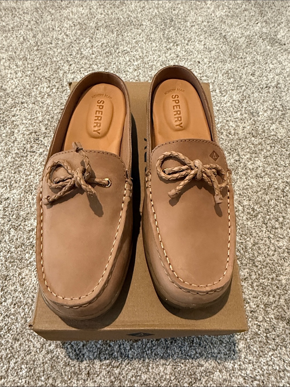 Sperry Tan Braided Lace Moccasin Mules